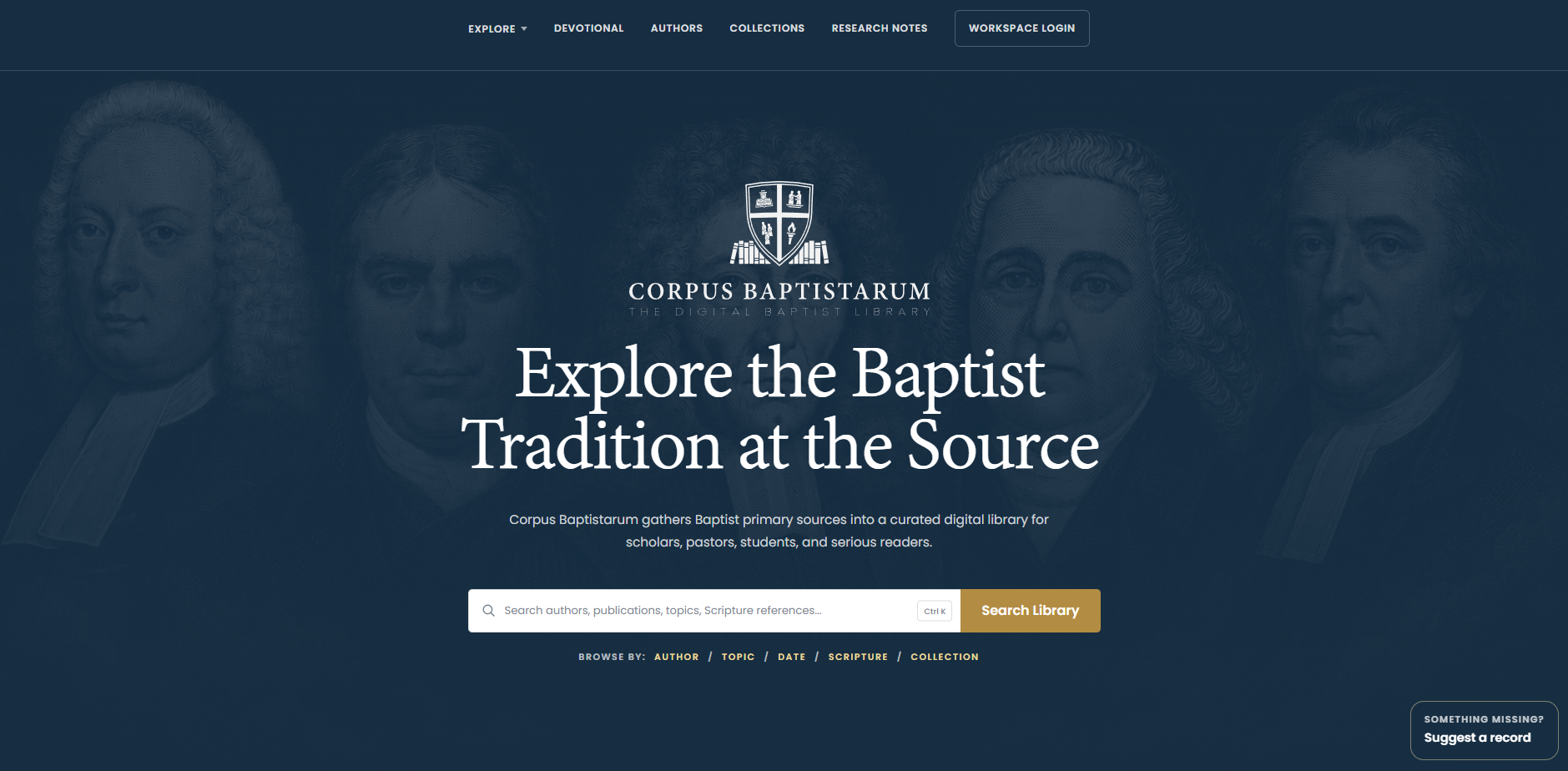 Corpus Baptistarum public library homepage