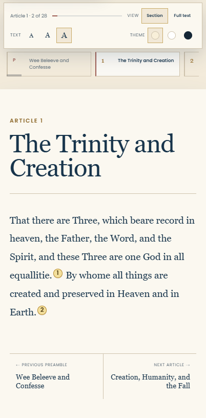 Primary-source article reader on mobile