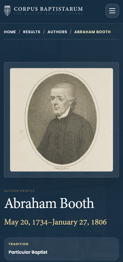 Abraham Booth author profile on mobile