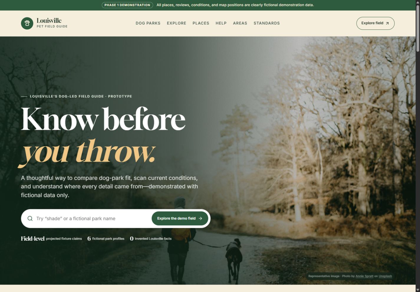 Louisville Pet Field Guide homepage on desktop
