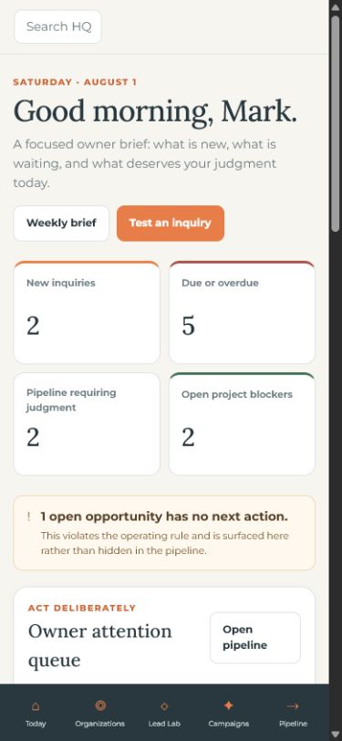 Mobile owner dashboard