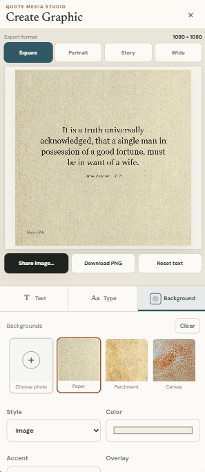Visual quote graphic creator
