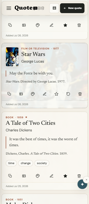Saved quote records on mobile