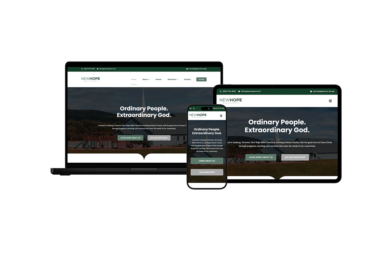Responsive website presentation for New Hope Church
