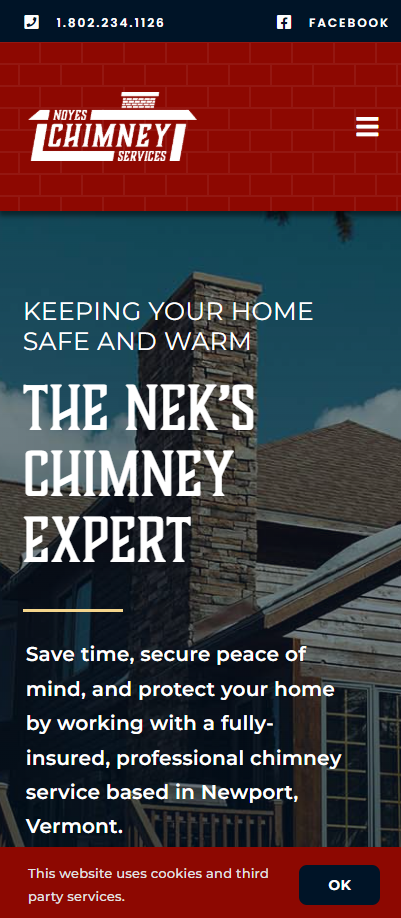 Noyes Chimney Services homepage on mobile