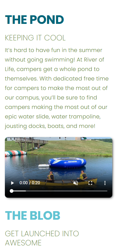 Camp pond activity page on mobile