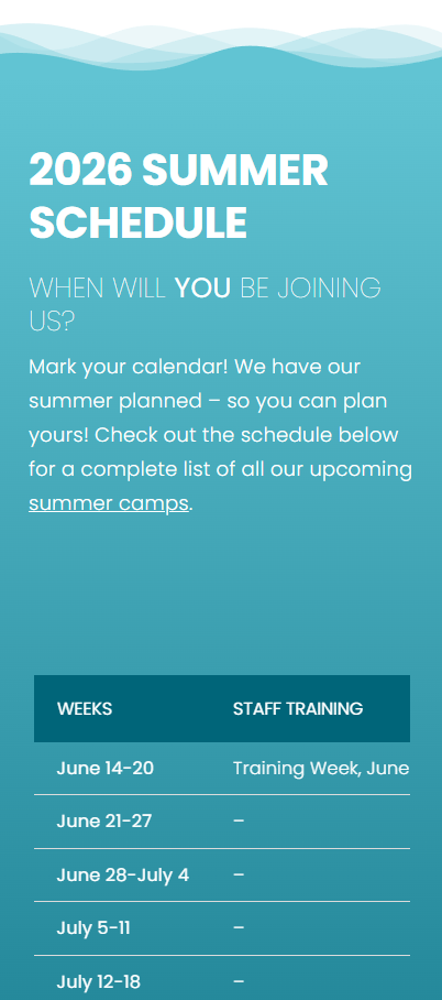 Summer camp schedule on mobile